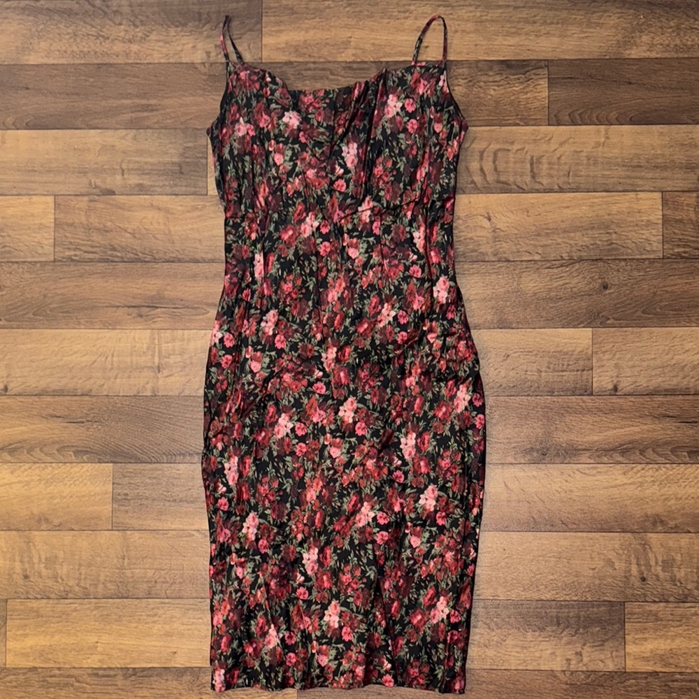Good American Size 4/XL Moody Floral Slip Dress Dark Romantic Midi Sexy Darling